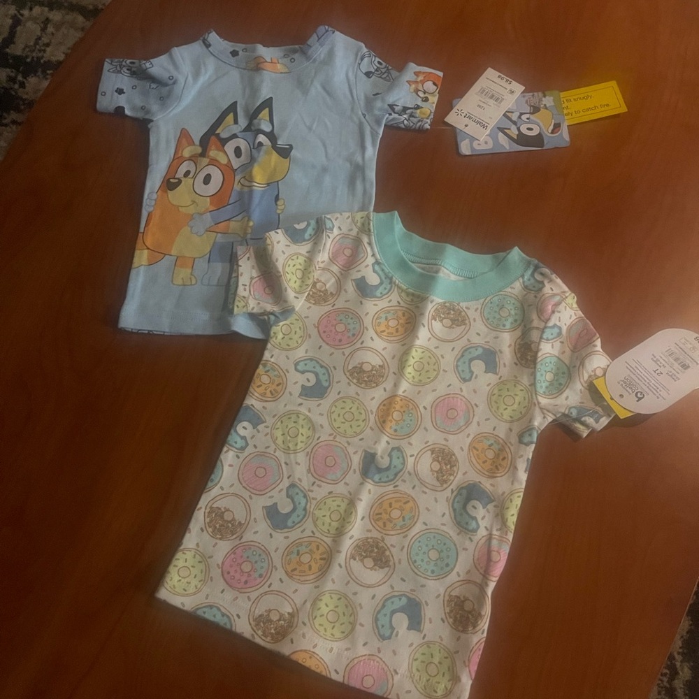 Bluey & Donut Print Toddler Tees - Light Blue & Pastel Multi